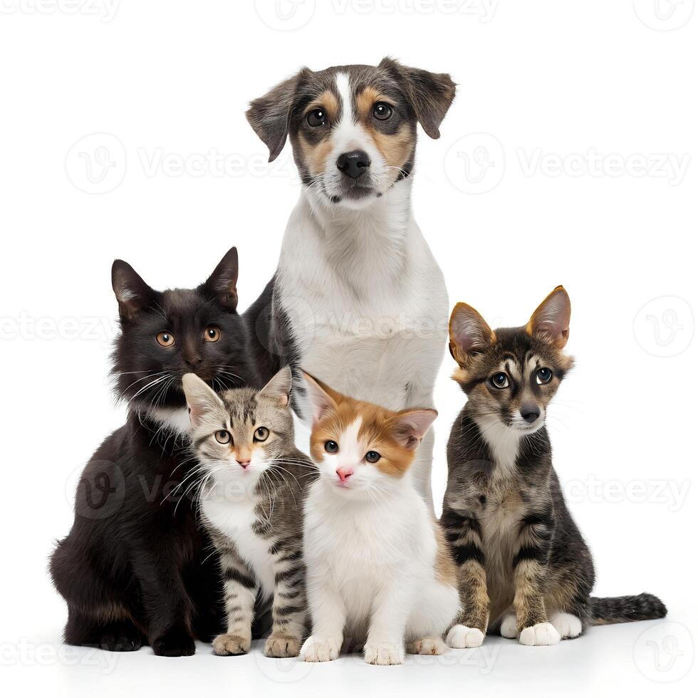 Group of Cats and Dogs Isolated on White Background photo