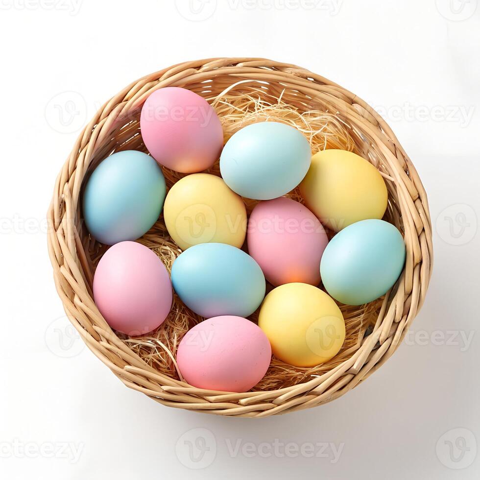 Colorful Easter Eggs in a Row on White Background photo
