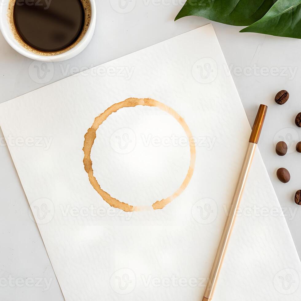 Coffee Stain on White Paper Background photo