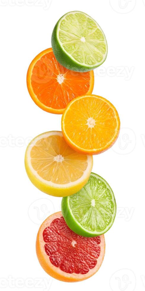 Juicy Slices of Pink Grapefruit on White photo