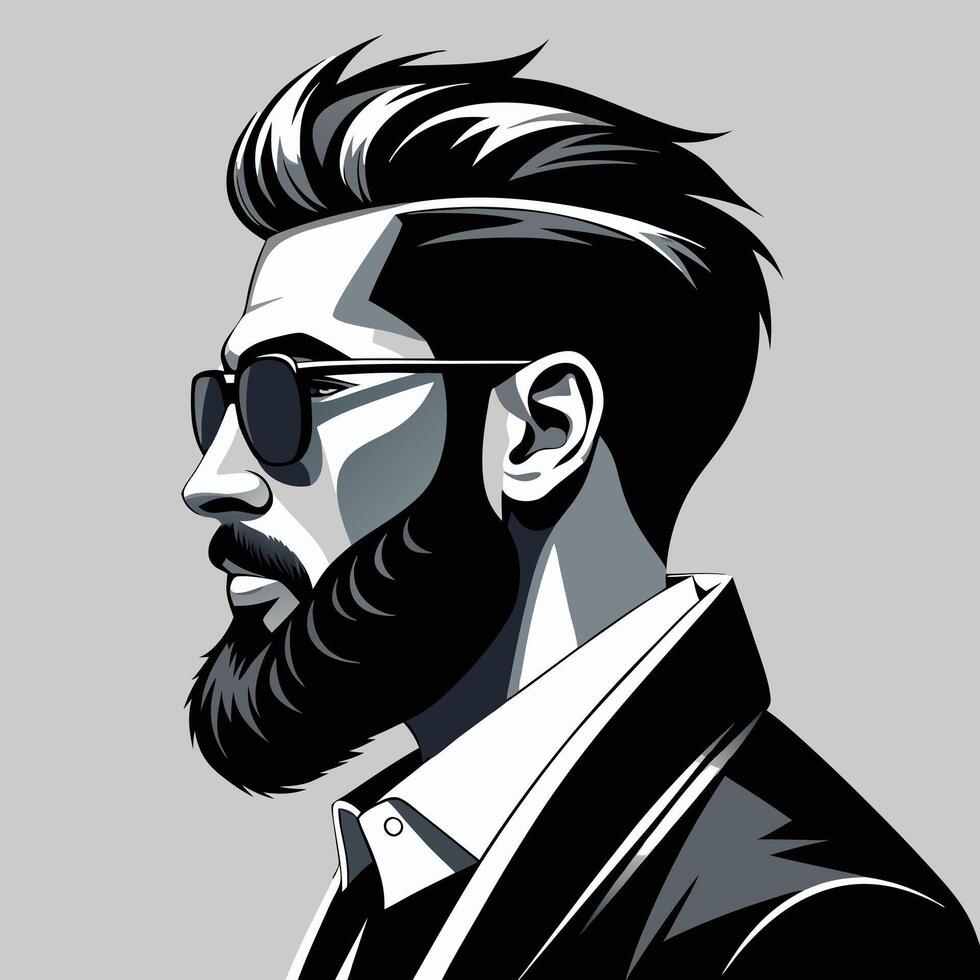 Stylish man with beard and sunglasses in portrait profile view vector