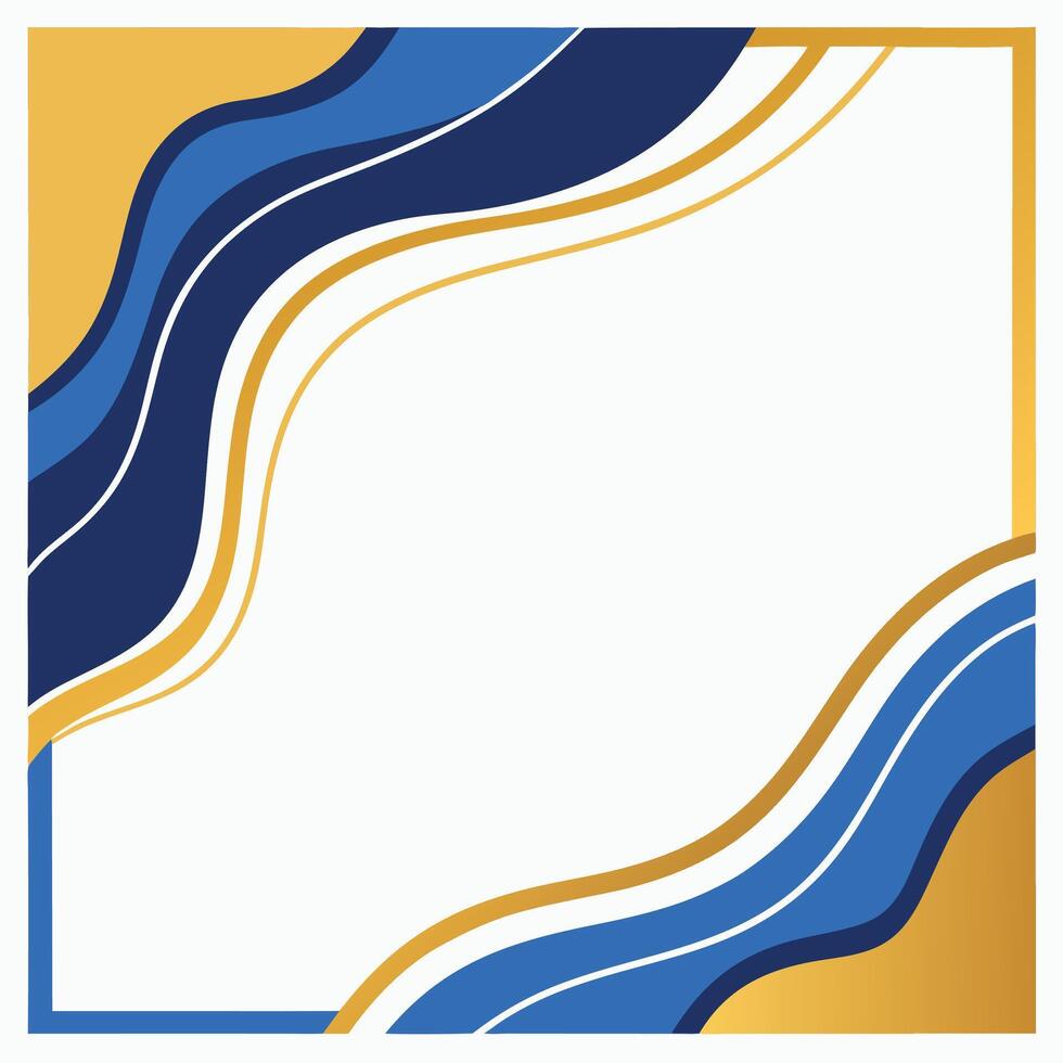 Abstract wavy frame border design in blue gold and white with copy space vector