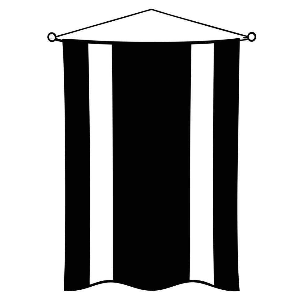 Medieval banner with black fabric and white stripes displayed with rope hanging vector