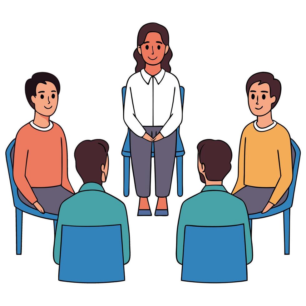 Group therapy session illustration diverse people sitting in a circle for counseling vector