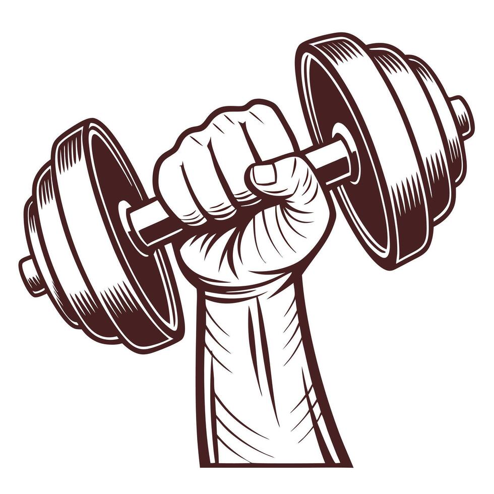 Muscular arm holding dumbbell graphic for fitness and workout themes vector