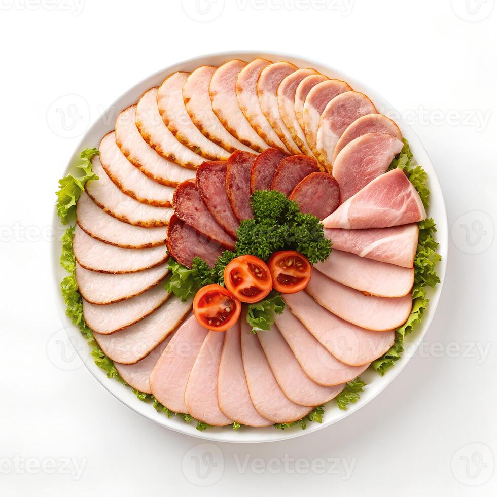 Delicious Fork with Smoked Meat, Close-Up photo