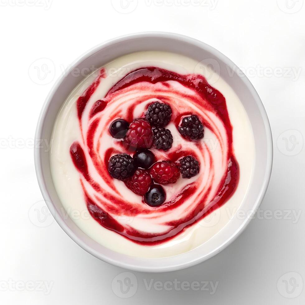Yogurt with Berries Isolated on White Background photo