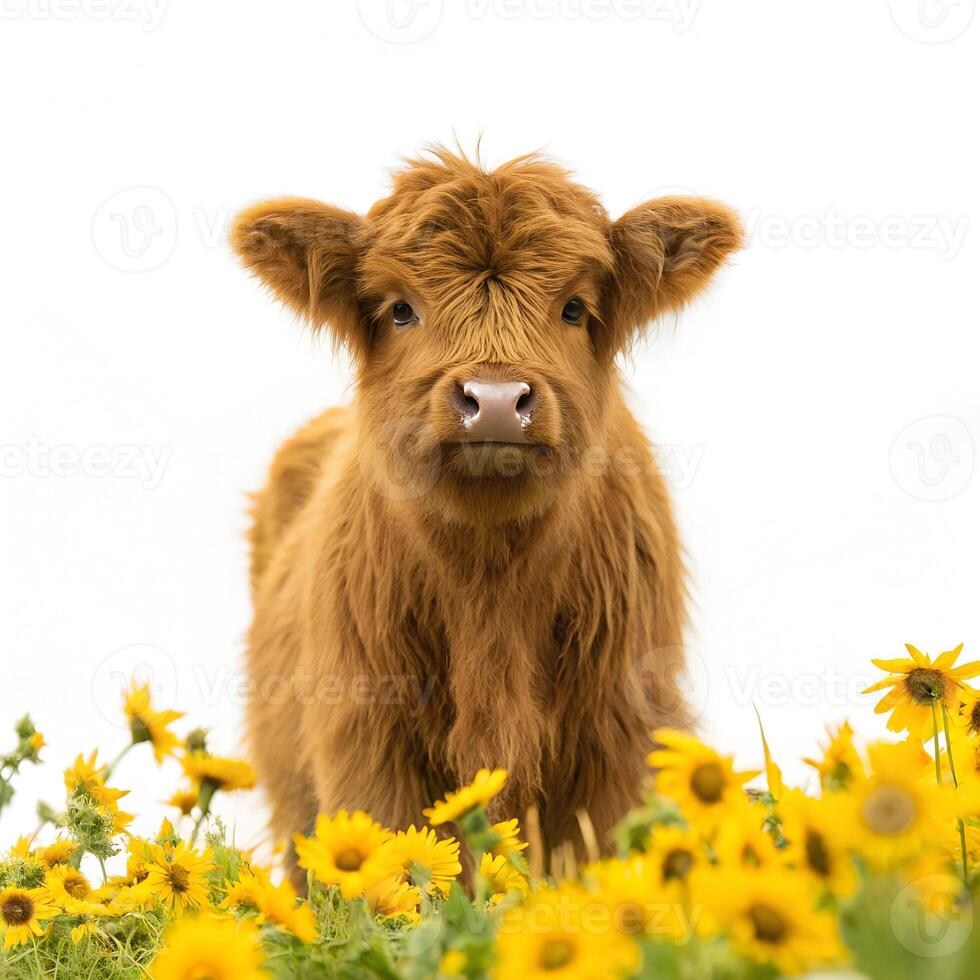 Highland Cow Standing Isolated on White Background photo