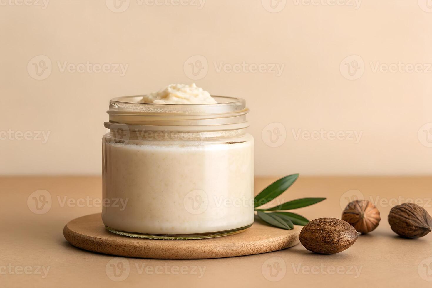 Jar with Shea Butter and Nuts Isolated photo
