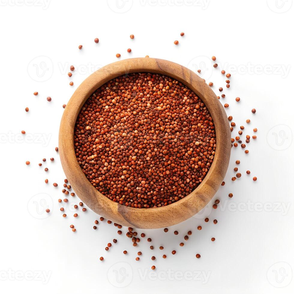 Raw Red Quinoa in Wooden Bowl photo