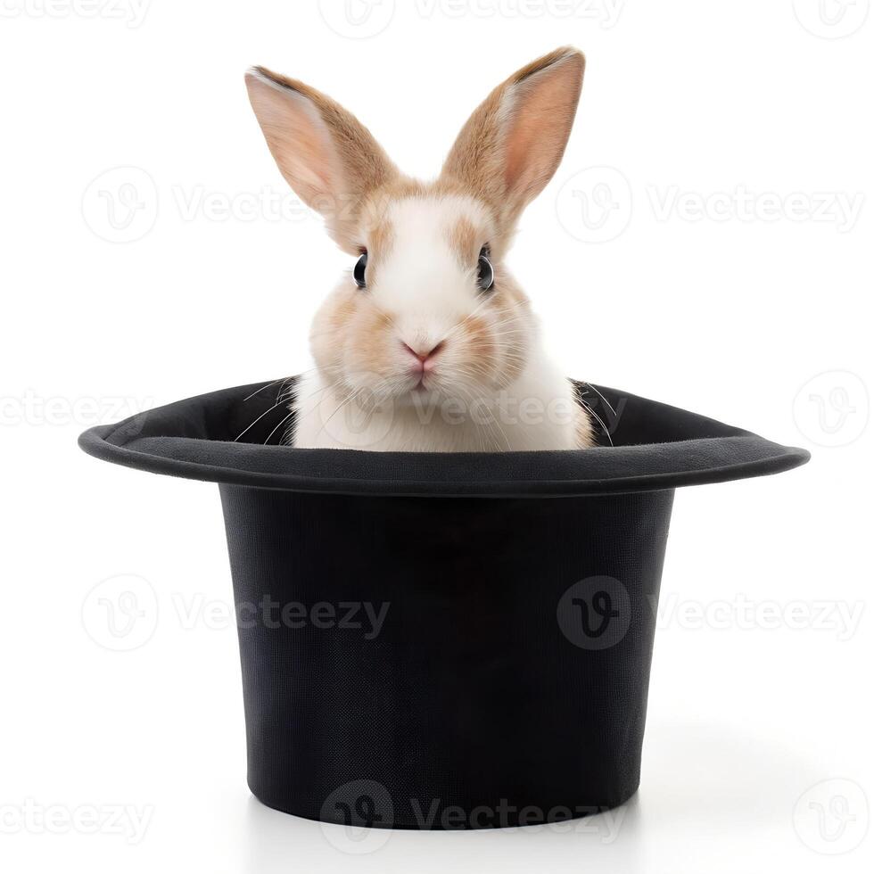 Mini Rex Rabbit Peeking Out of Top Hat photo