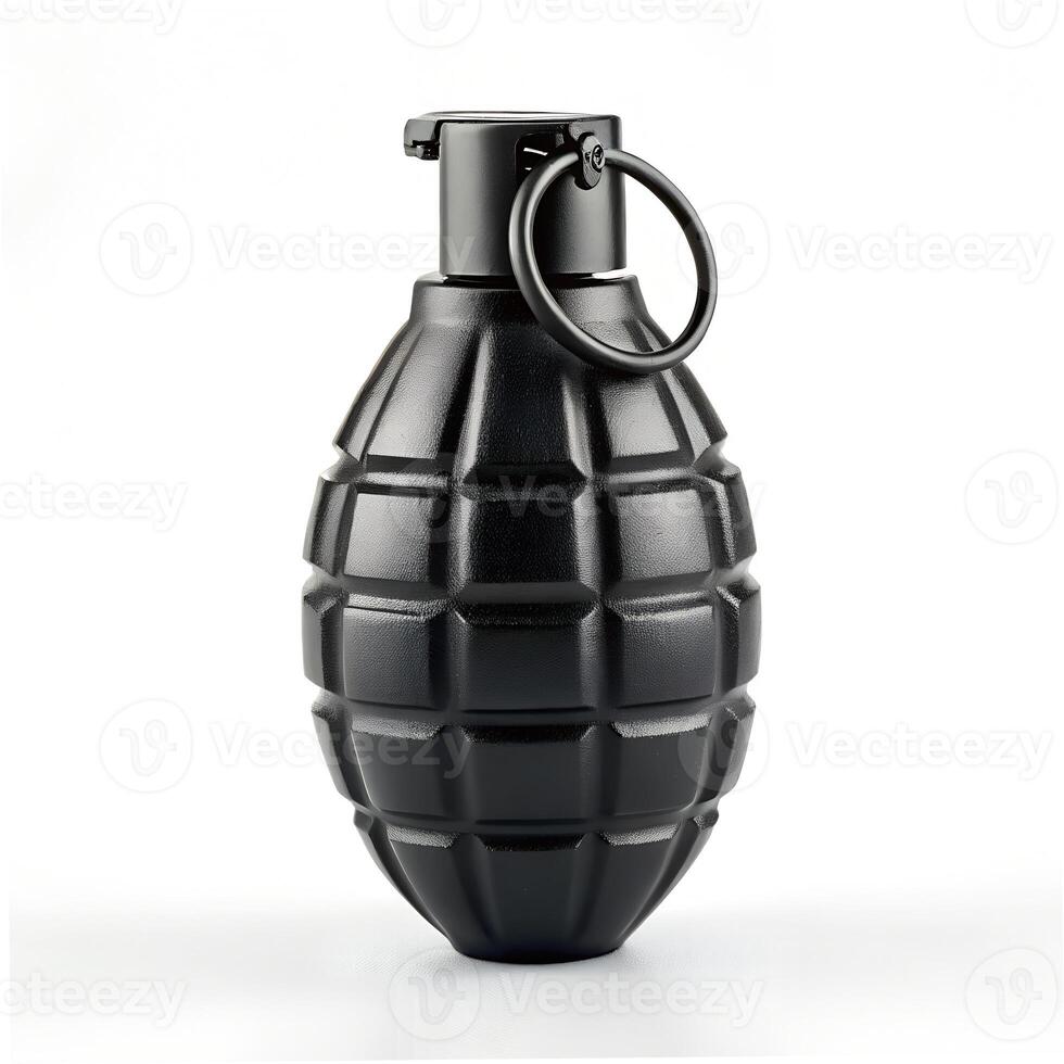 Black Military Grenade Isolated on White Background photo