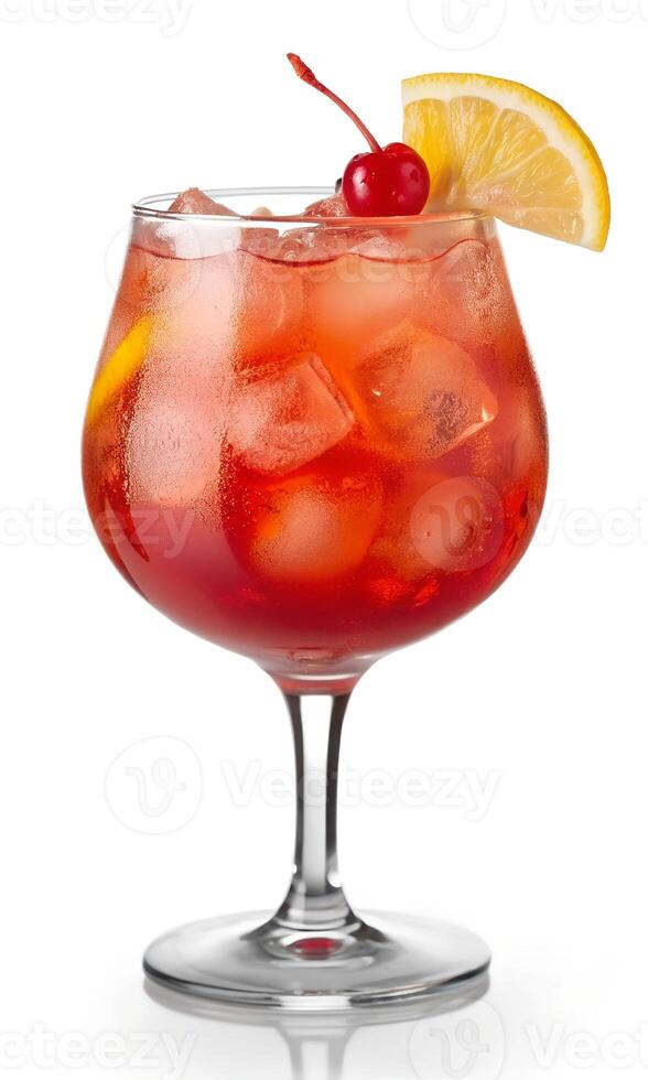 Chilled Red Cocktail with Ice Cubes and Citrus Slice photo