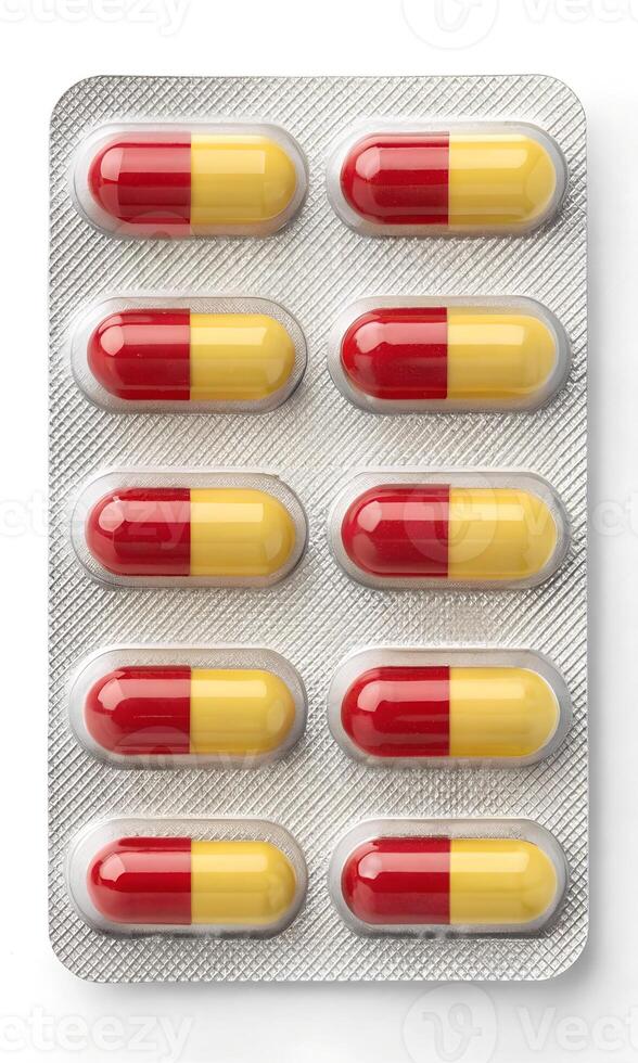 Blister Pack of Red and Yellow Capsule Pills photo