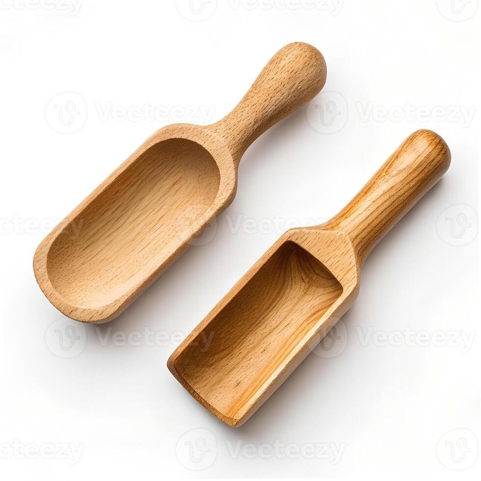 Simple Pair of Empty Wooden Scoops on White photo