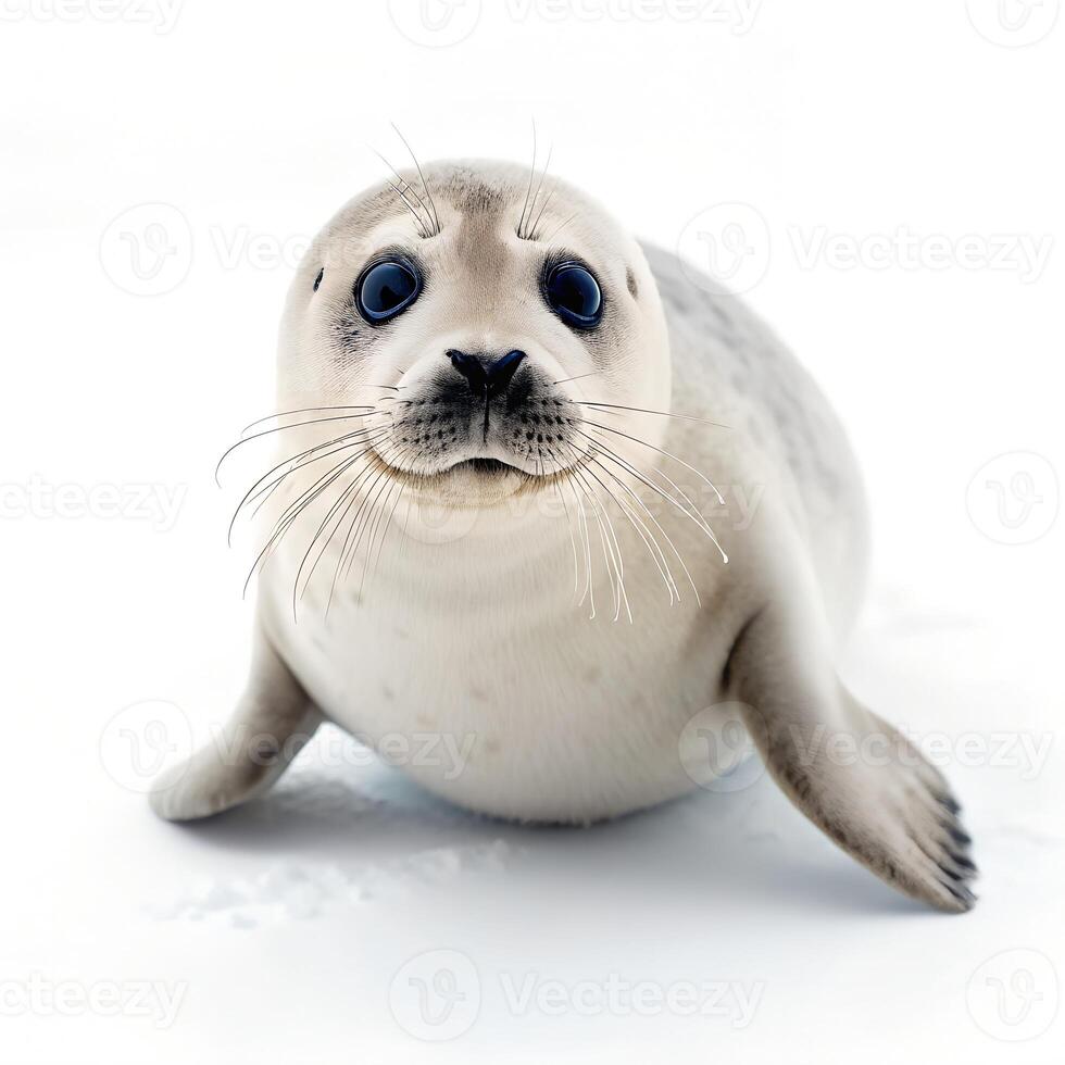 Cute Seal Swimming Isolated on White Background photo