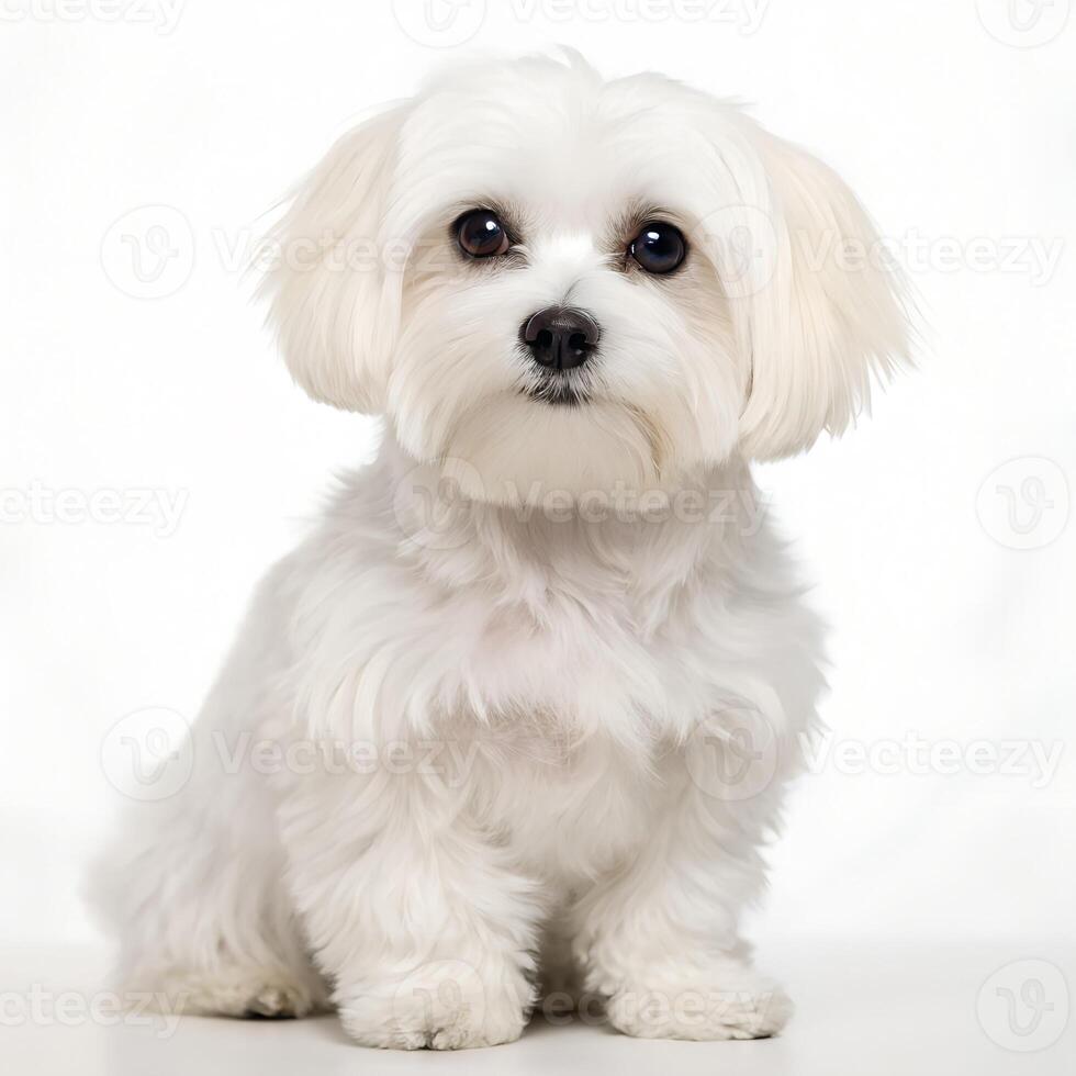 Maltese Puppy Sitting Isolated on White Background photo