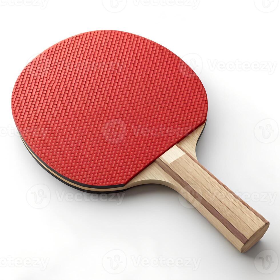 Red Ping Pong Paddle with Wooden Handle photo