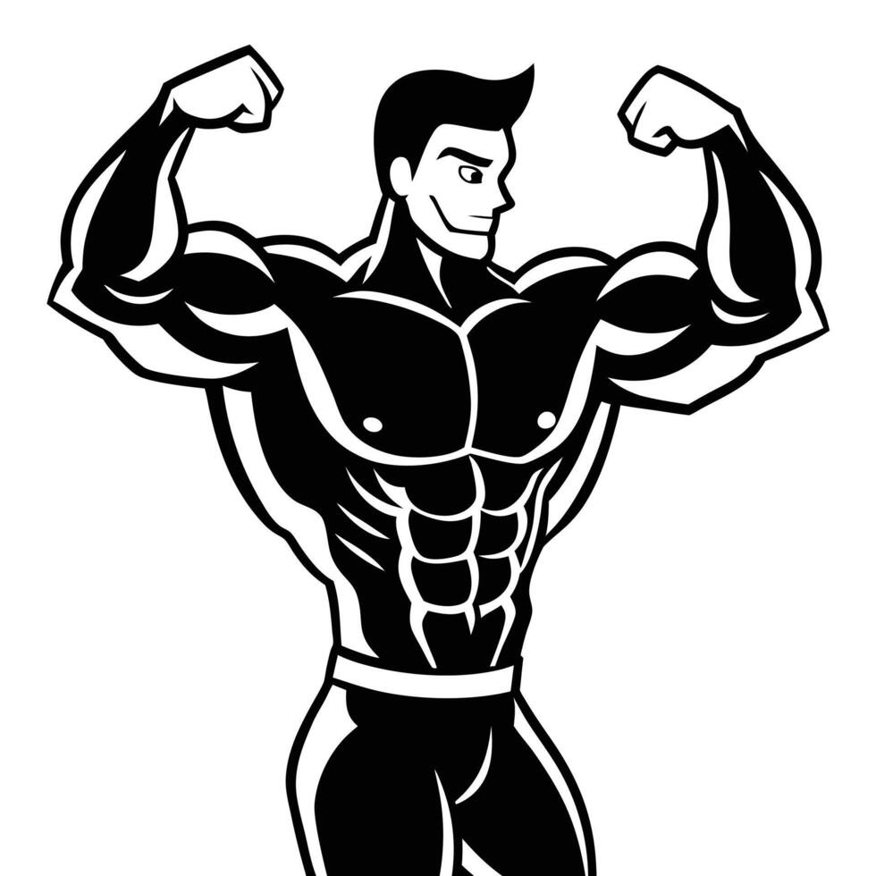 Muscular man flexing biceps bodybuilding fitness strongman cartoon illustration vector
