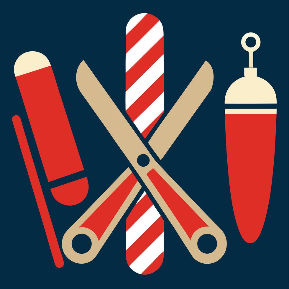 Retro barber shop elements with scissors pole razor and brush flat design vector