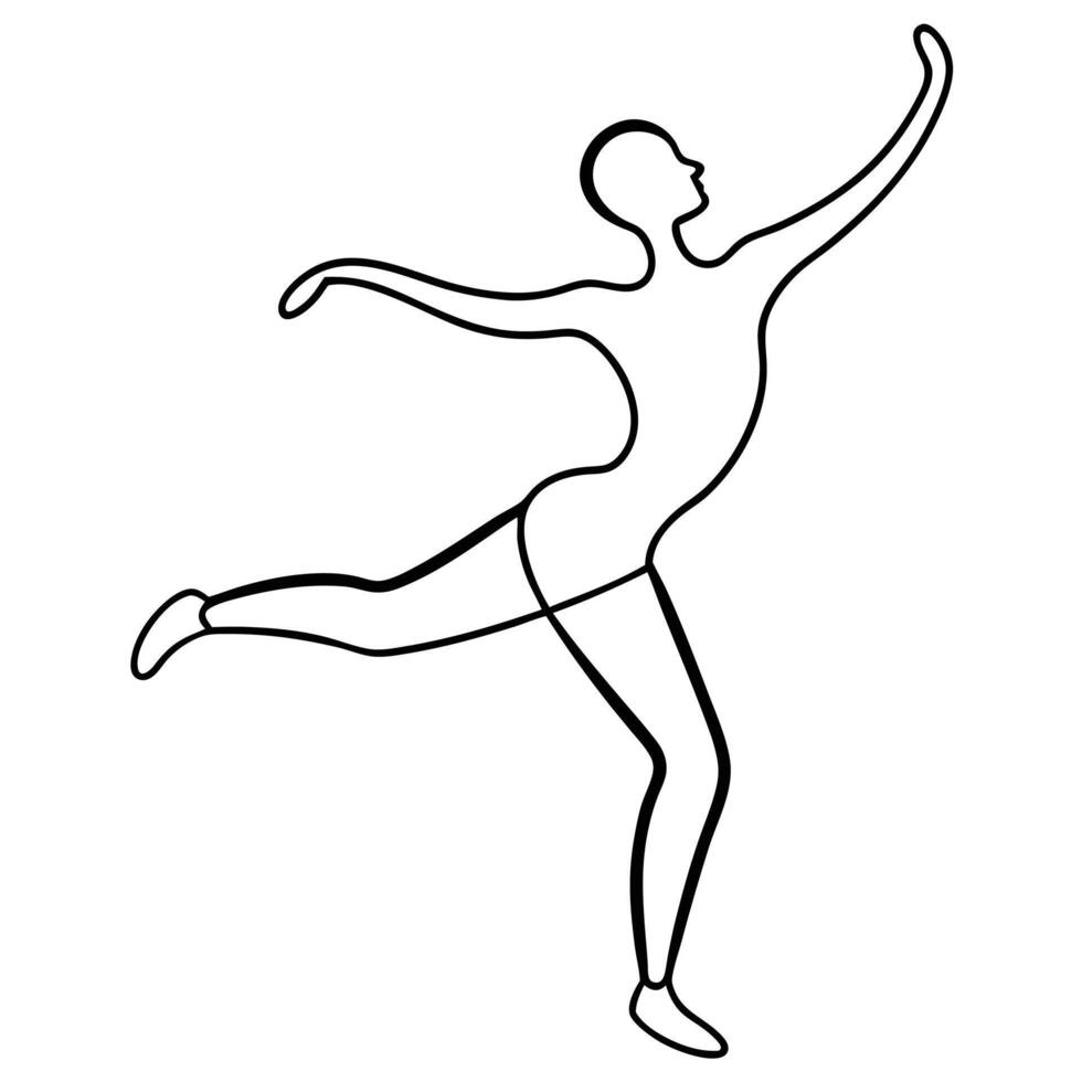 Minimalist continuous line art illustration of a ballerina performing a dance on white background vector