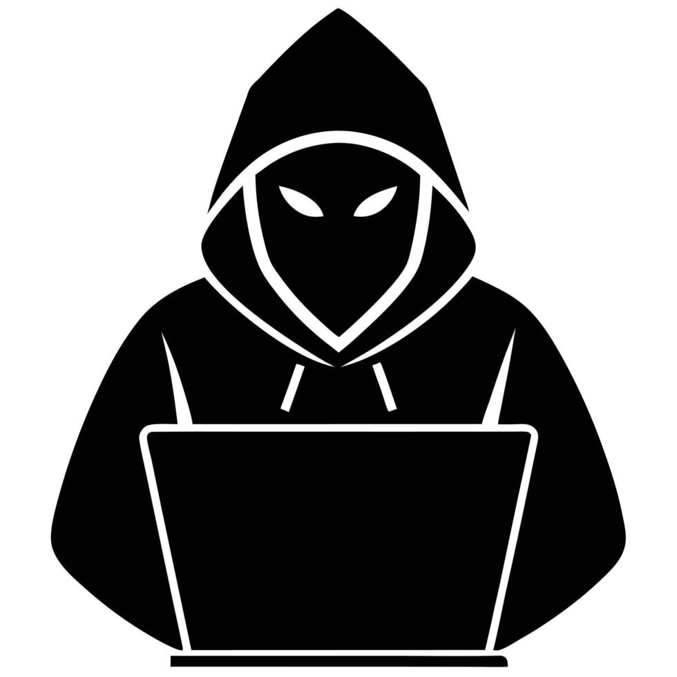 Hacker silhouette with laptop icon cyber security concept for stock illustrations vector