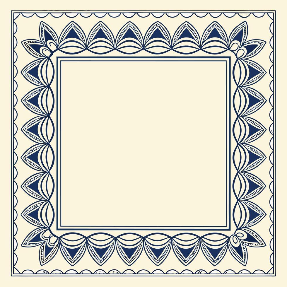 Ornate square frame template with decorative floral and geometric border design for invitations vector