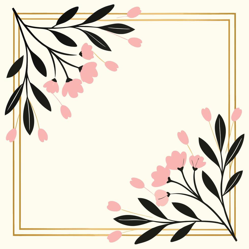 Elegant floral frame with pink blossoms and black leaves for invitations and greetings vector