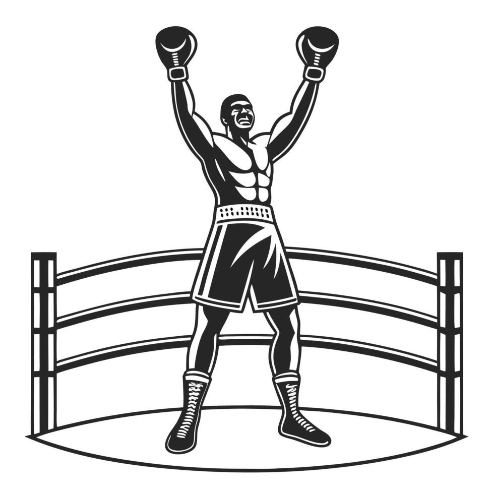 illustration of victorious boxer celebrating in the boxing ring after winning fight vector