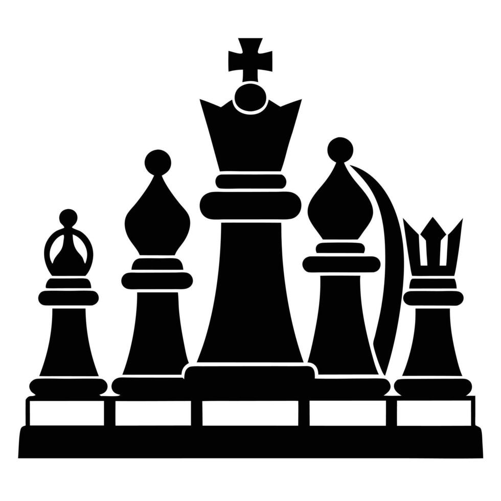 Chess pieces set black silhouettes strategy game design and logic illustration concept vector