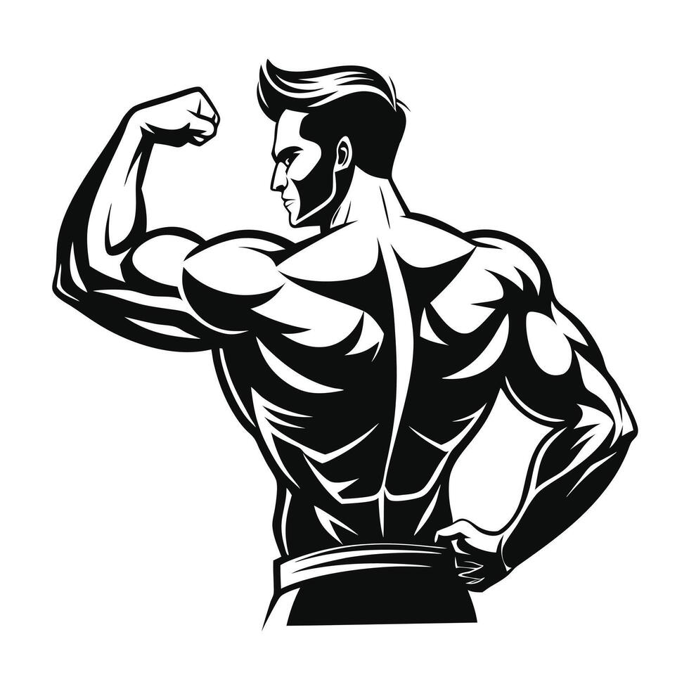 Muscular man silhouette showing arm muscles bodybuilding and fitness strong health and power vector