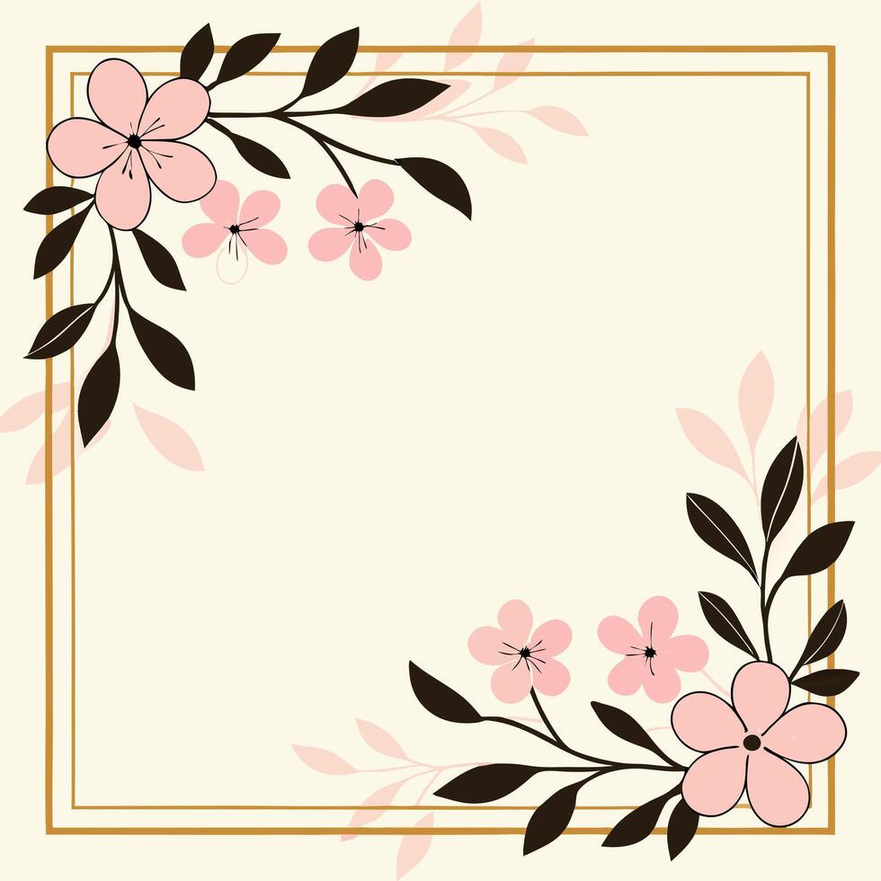 Elegant floral frame with pink blossoms and brown leaves for invitations or stationery vector
