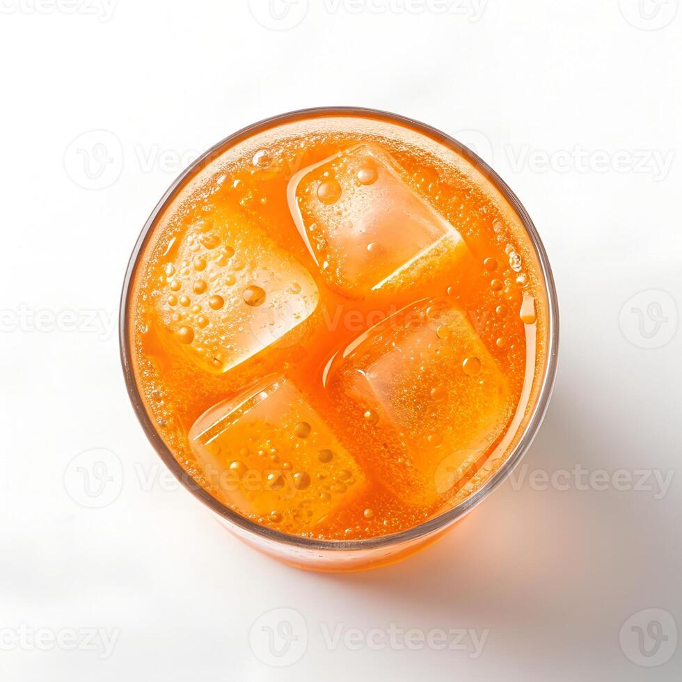 Refreshing Orange Drink with Ice Cubes from a Top-Down View photo
