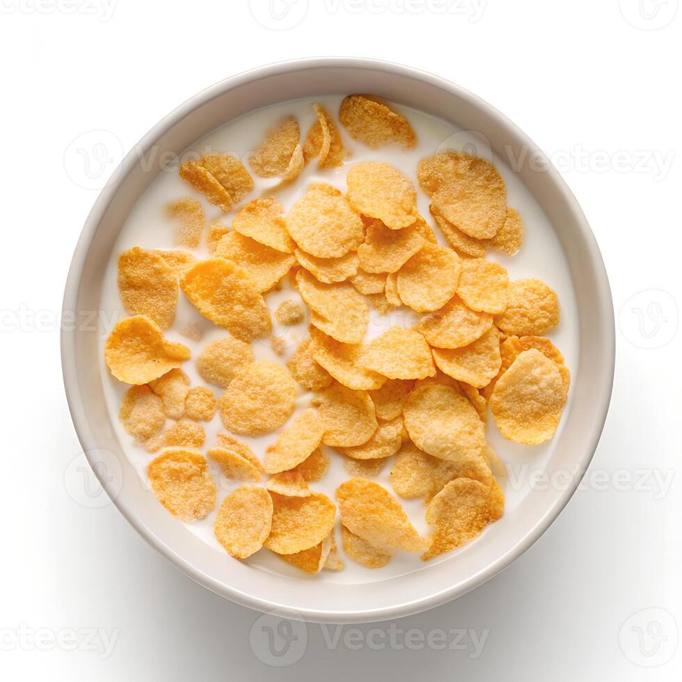 Sweet Cornflakes with Berries and Milk on White photo