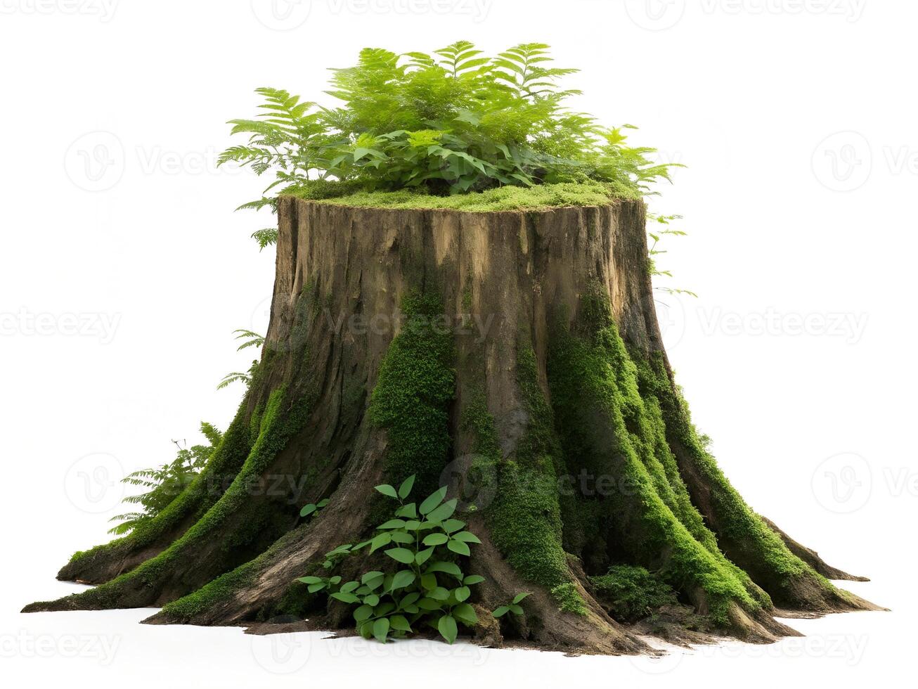 Cut Out Tree Stump with Moss and Plants photo
