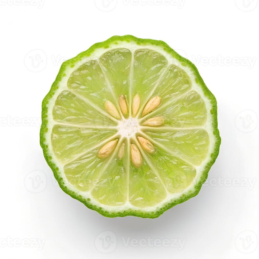 Aromatic Bergamot or Kaffir Lime Slice on White photo