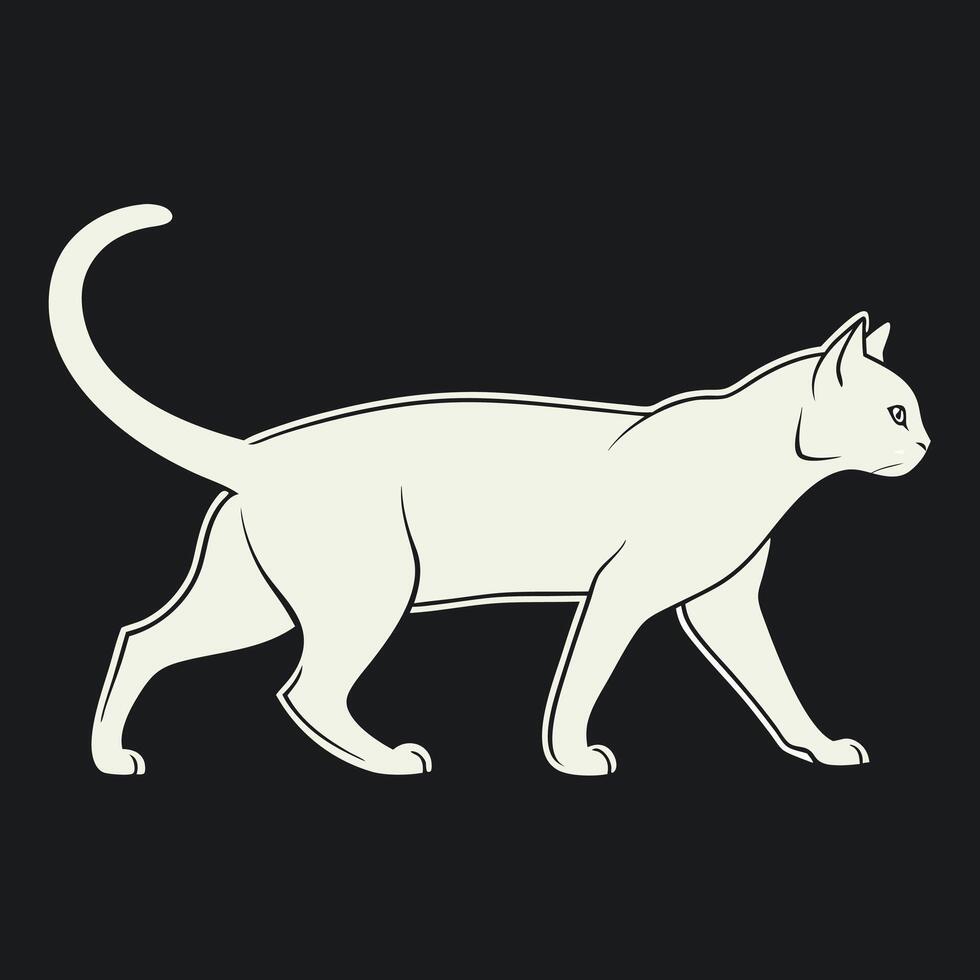 Elegant cat silhouette isolated on black background walking quietly and gracefully vector