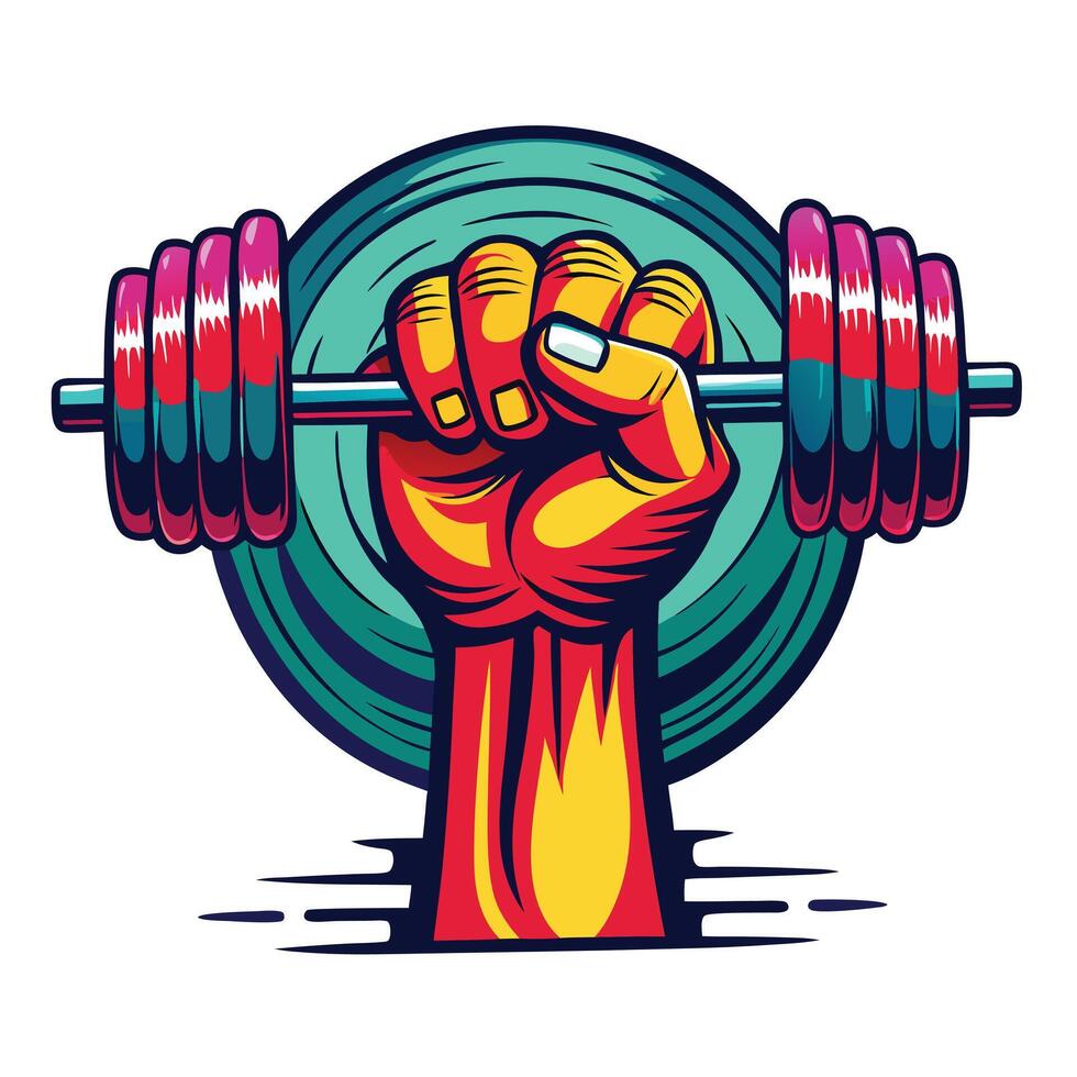 illustration of strong hand holding barbell fitness training and gym motivation vector