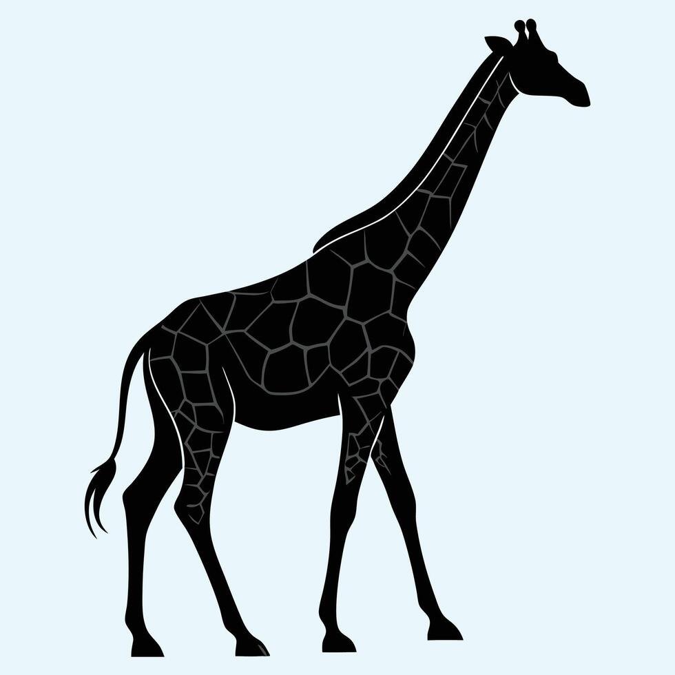 Stylized silhouette of giraffe standing tall detailed spots african wildlife illustration vector