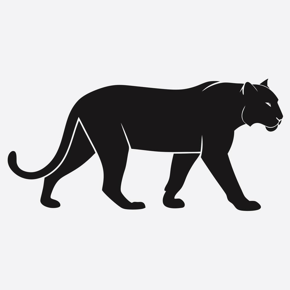 Black panther silhouette strolling wildlife mammal feline predator danger strength wild animal design vector