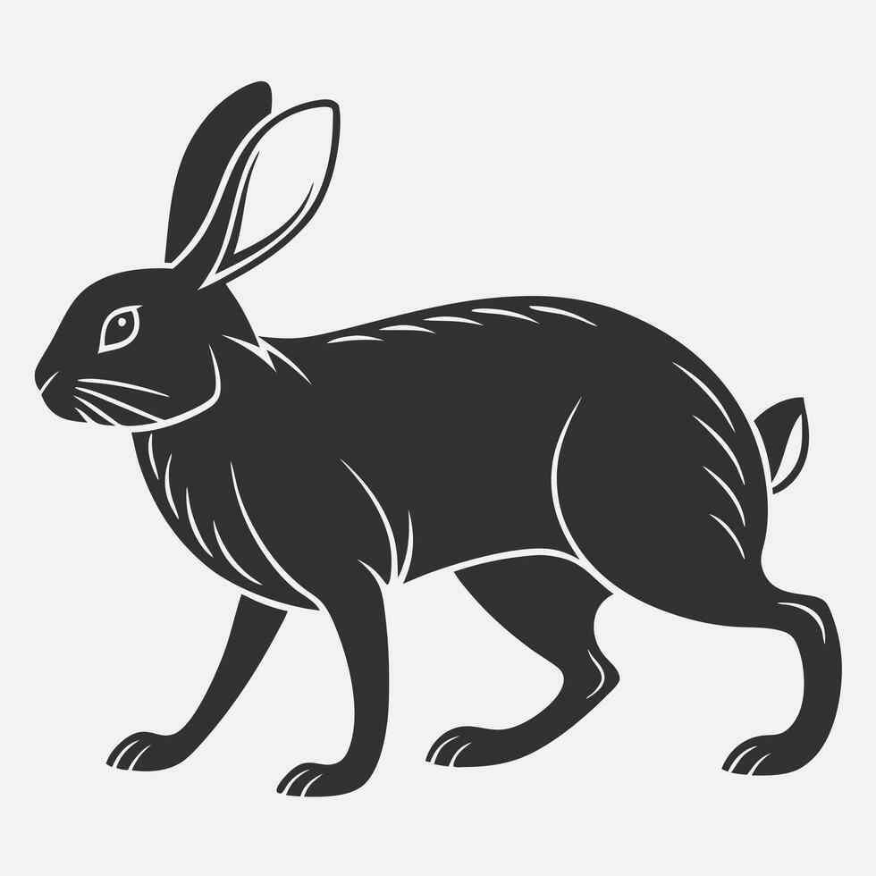 Hare illustration black and white animal graphic simple minimalist design vector