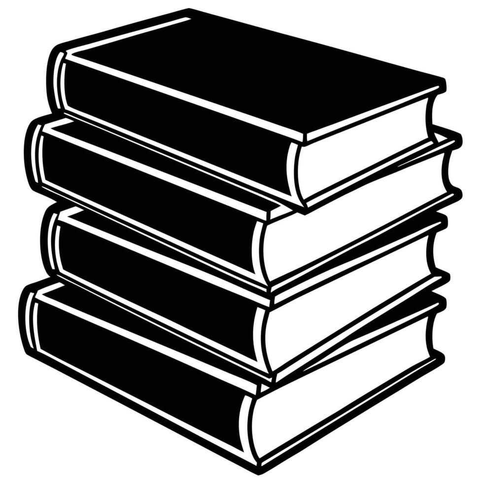 Stack of four black and white books classic icon illustration vector