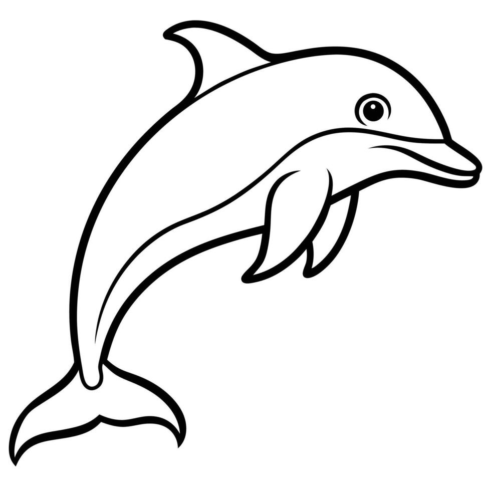 Outline of a dolphin jumping gracefully marine mammal black and white illustration vector