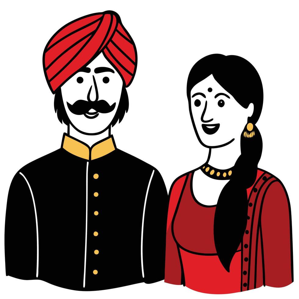 Traditional indian couple in ethnic clothing illustration on white background vector