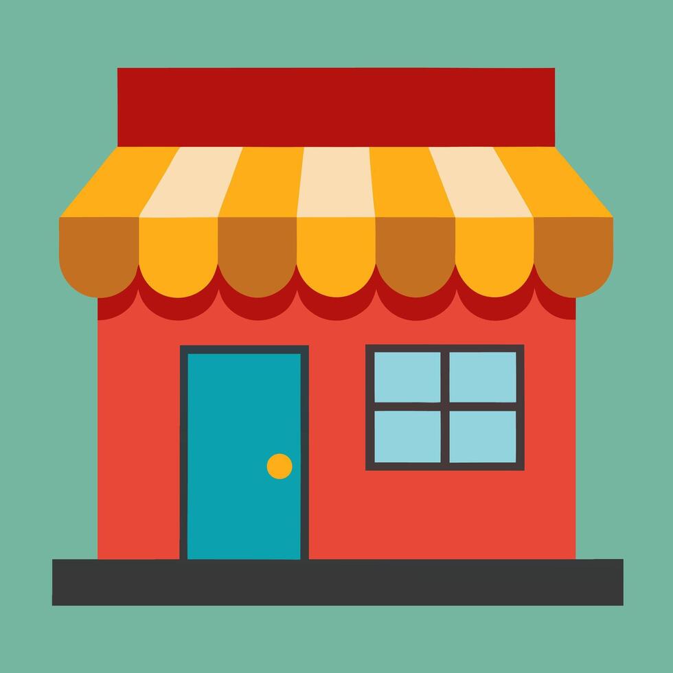 Cute Shop Icon Red Building Yellow Awning vector