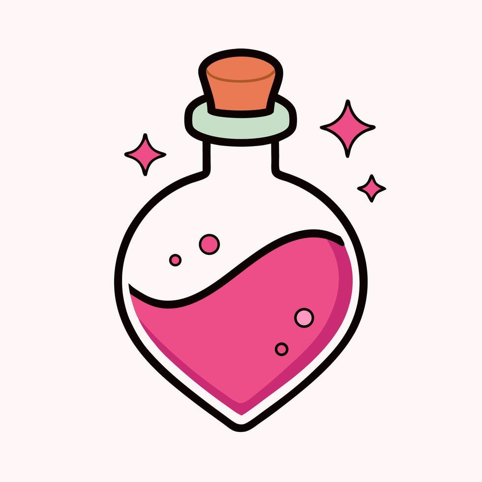 Magical Pink Potion Bottle Cute Cartoon Style vector