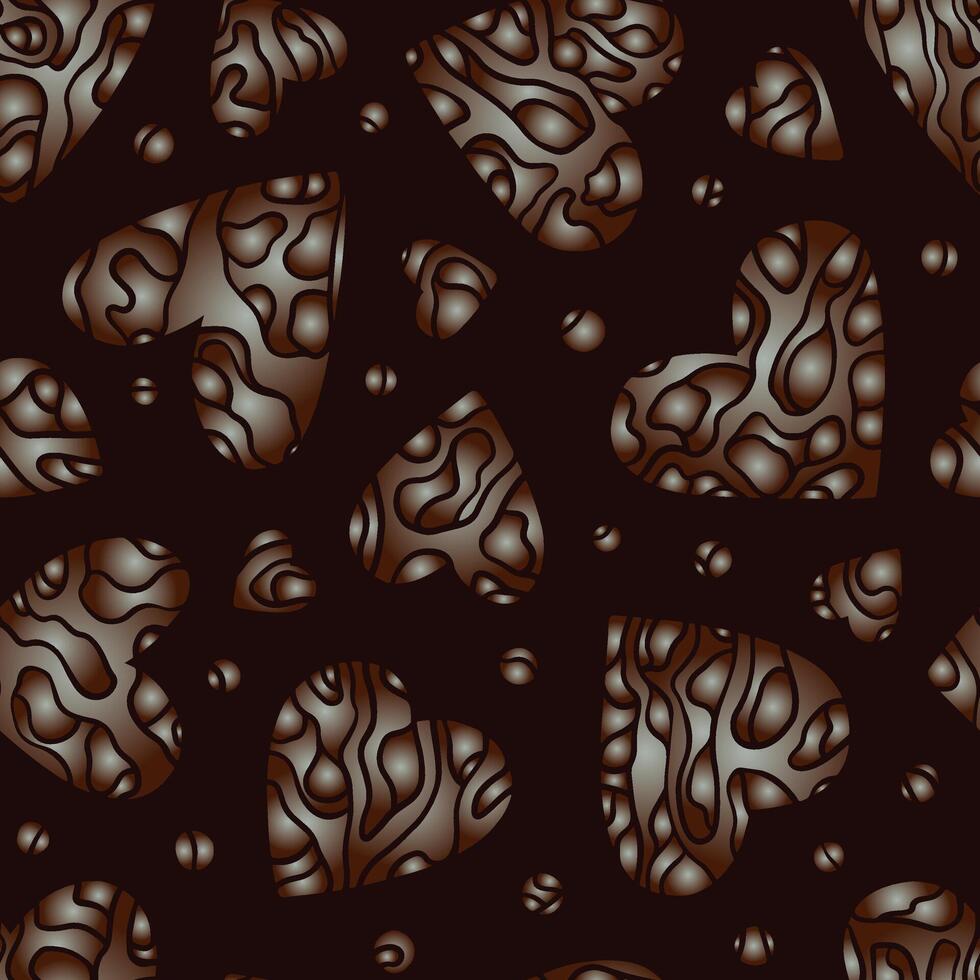Seamless Chocolate Pattern with Creamy Gradient Hearts vector