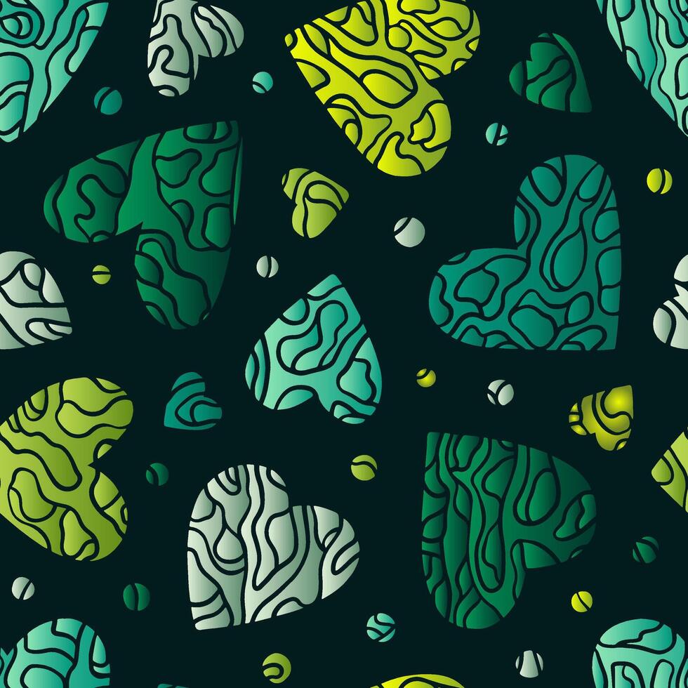 Quilt Inspired Seamless Pattern with Gradient Green Hearts vector
