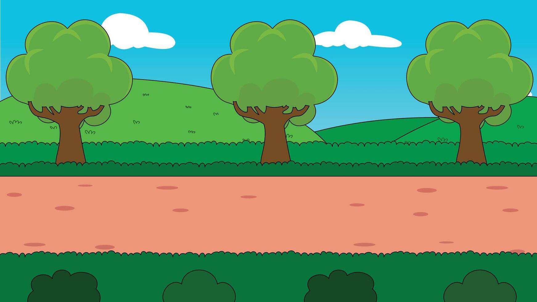 Cartoon Landscape with Trees and Road vector