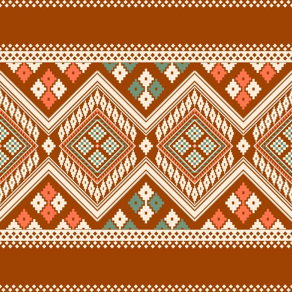 Seamless southwestern pattern with tribal diamond motifs in brown, coral pink, sage green, and cream. Perfect for textiles, home decor, fashion, and digital backgrounds with authentic ethnic appeal. vector